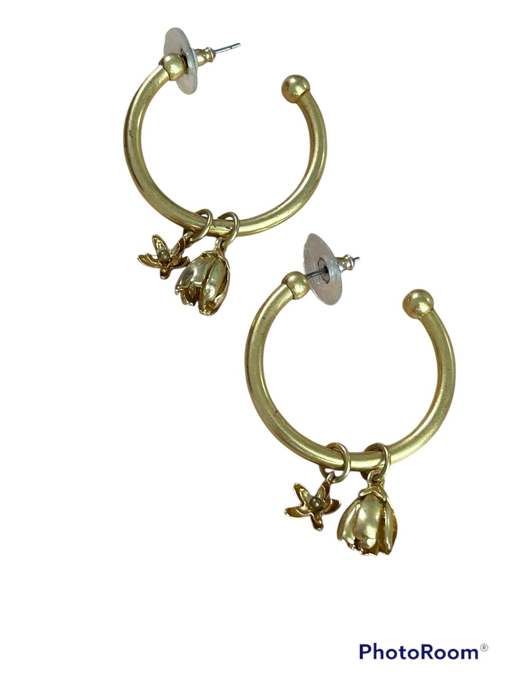 Madewell gold plated Petalbud floral hoop earrings vintage inspired retro